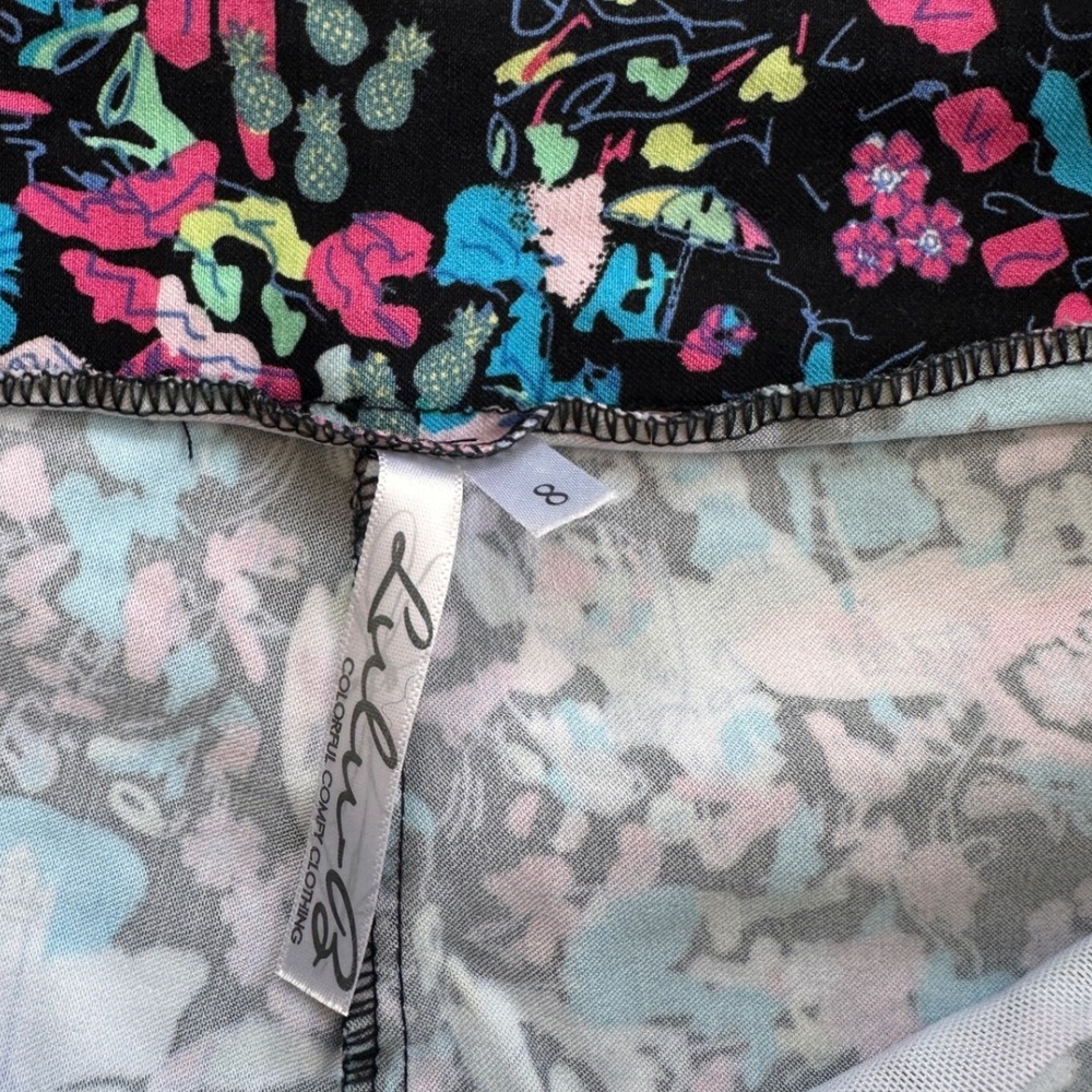 Lulu-B Novelty Print Shorts Wmn 8 Black Multi Sailboat Coastal Stretch Excellent - Picture 2 of 5
